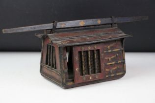 Japanese Meiji period Cricket Cage in the form of a Norimono or Palanquin, the two doors with mesh