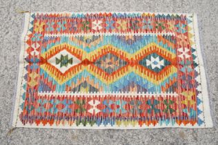 Chobi Kilim rug, cream ground, with fringed edges, approx 125cm x 83cm