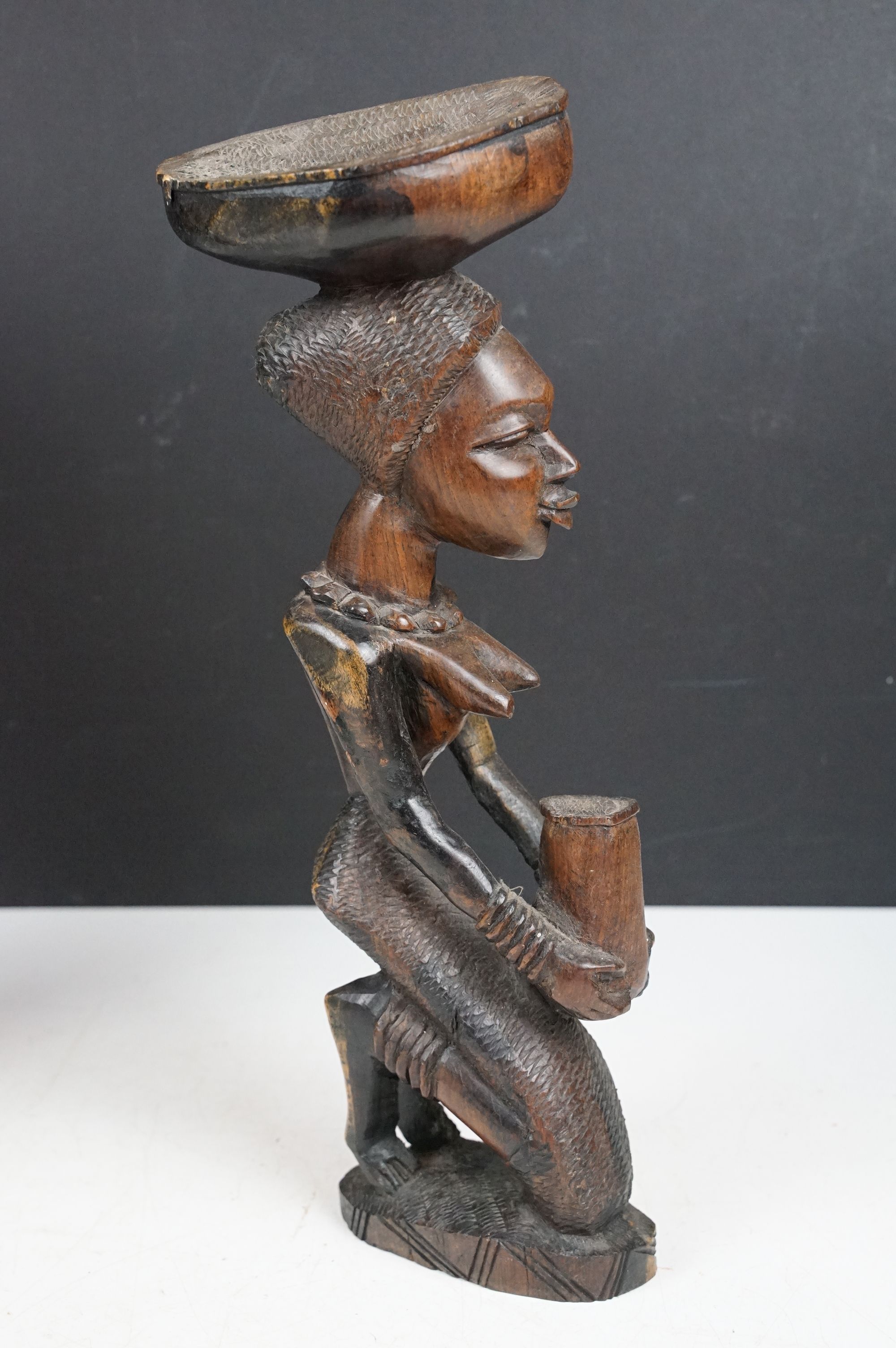 Pair of African carved hardwood stylised figures, tallest approx 34cm - Image 8 of 12