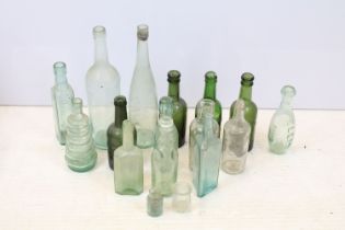 Collection of vintage glass bottles to include a Codd bottle