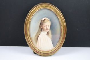 English School, head and shoulders portrait of a girl, watercolour, indistinctly monogrammed lower