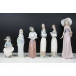 Group of six Lladro & Nao porcelain figurines to include Lladro 4505 Girl with Lamb, Lladro 5007
