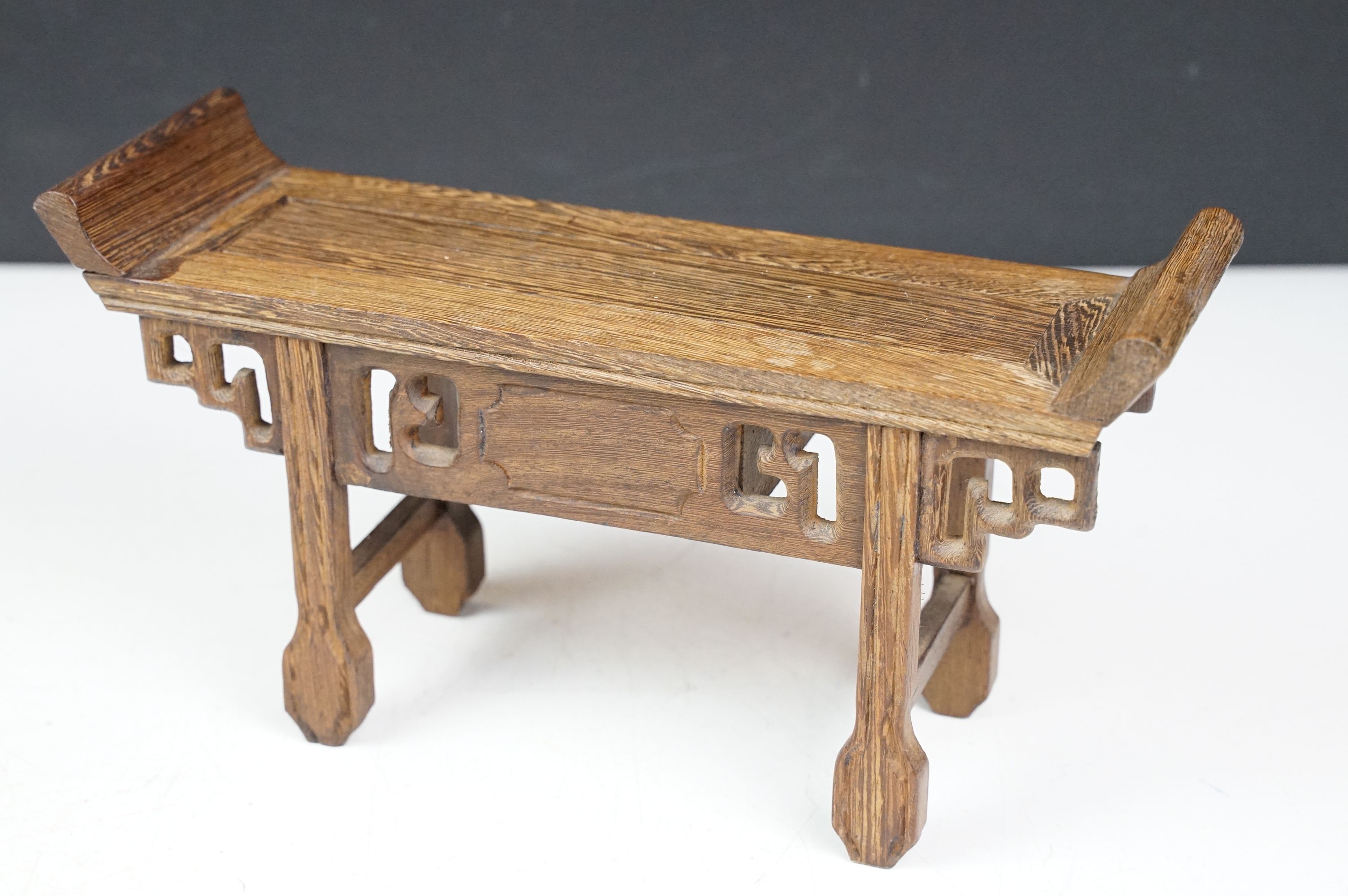 Chinese Wooden Miniature Altar Table, 24cm long together with a Chinese Hardwood Square Stand, - Image 4 of 7