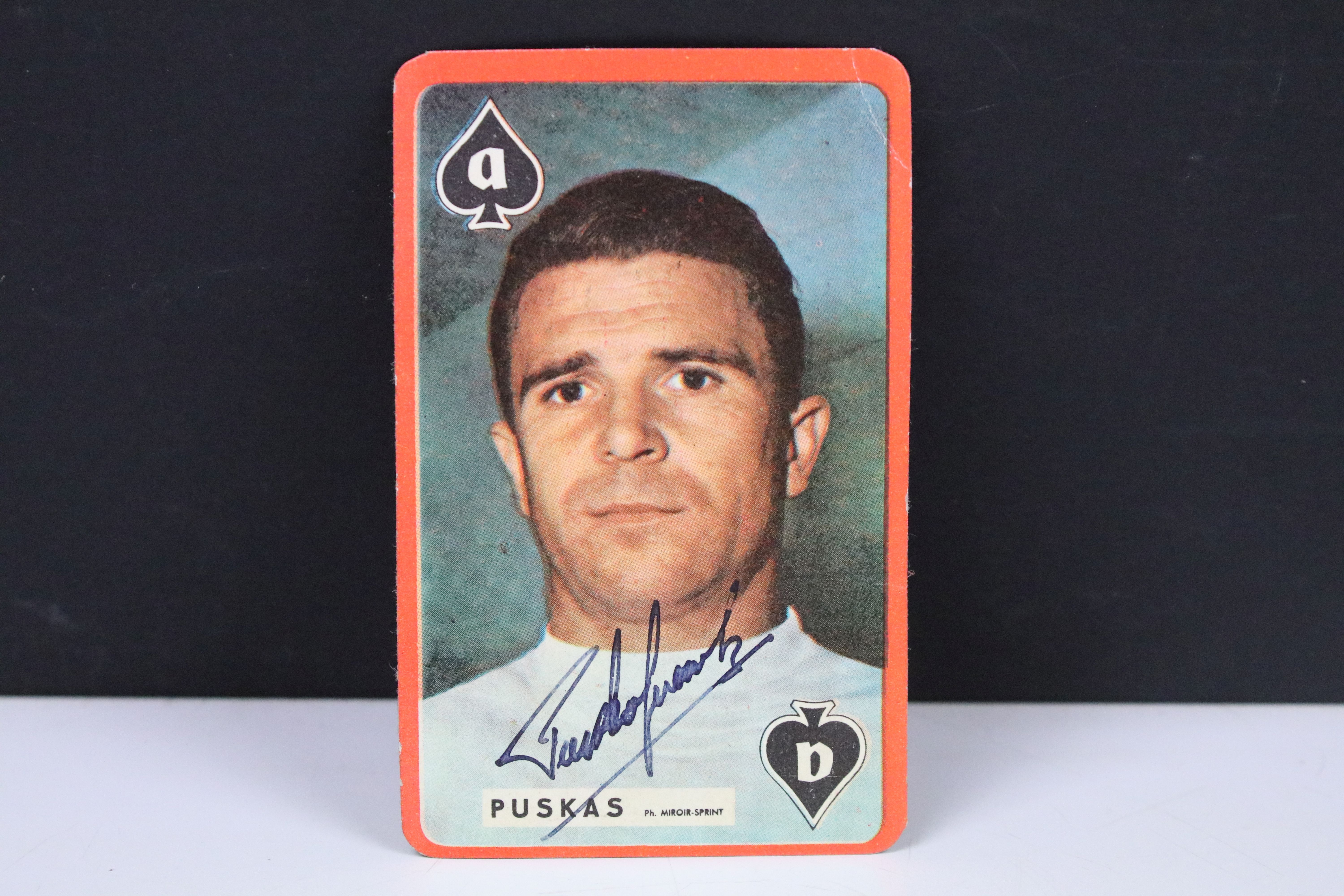 A signed playing card by Ferenc Puskas.