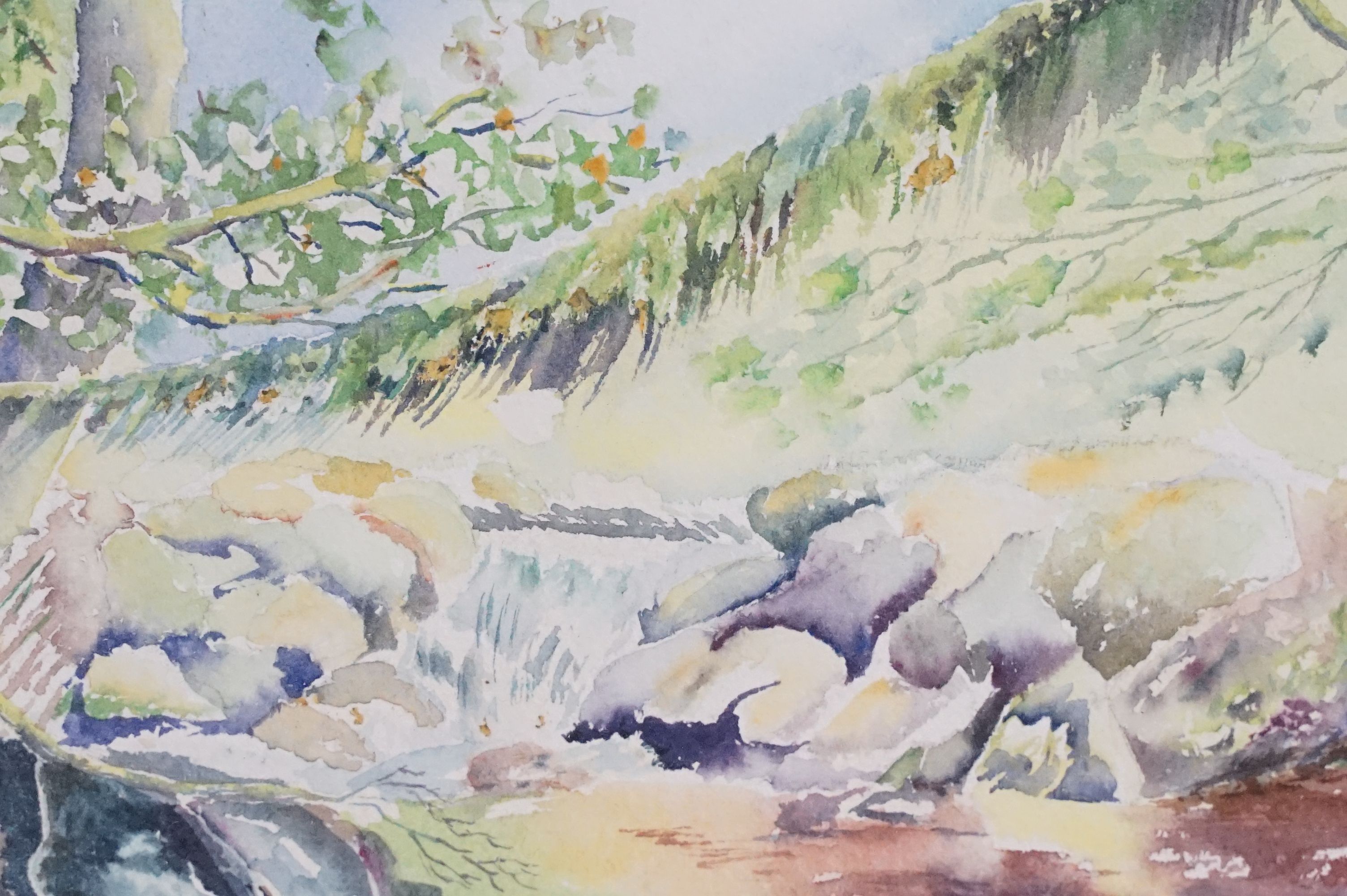 Marion Farrell, landscape scene, watercolour, signed lower right, artist's label verso, A Member - Image 4 of 9