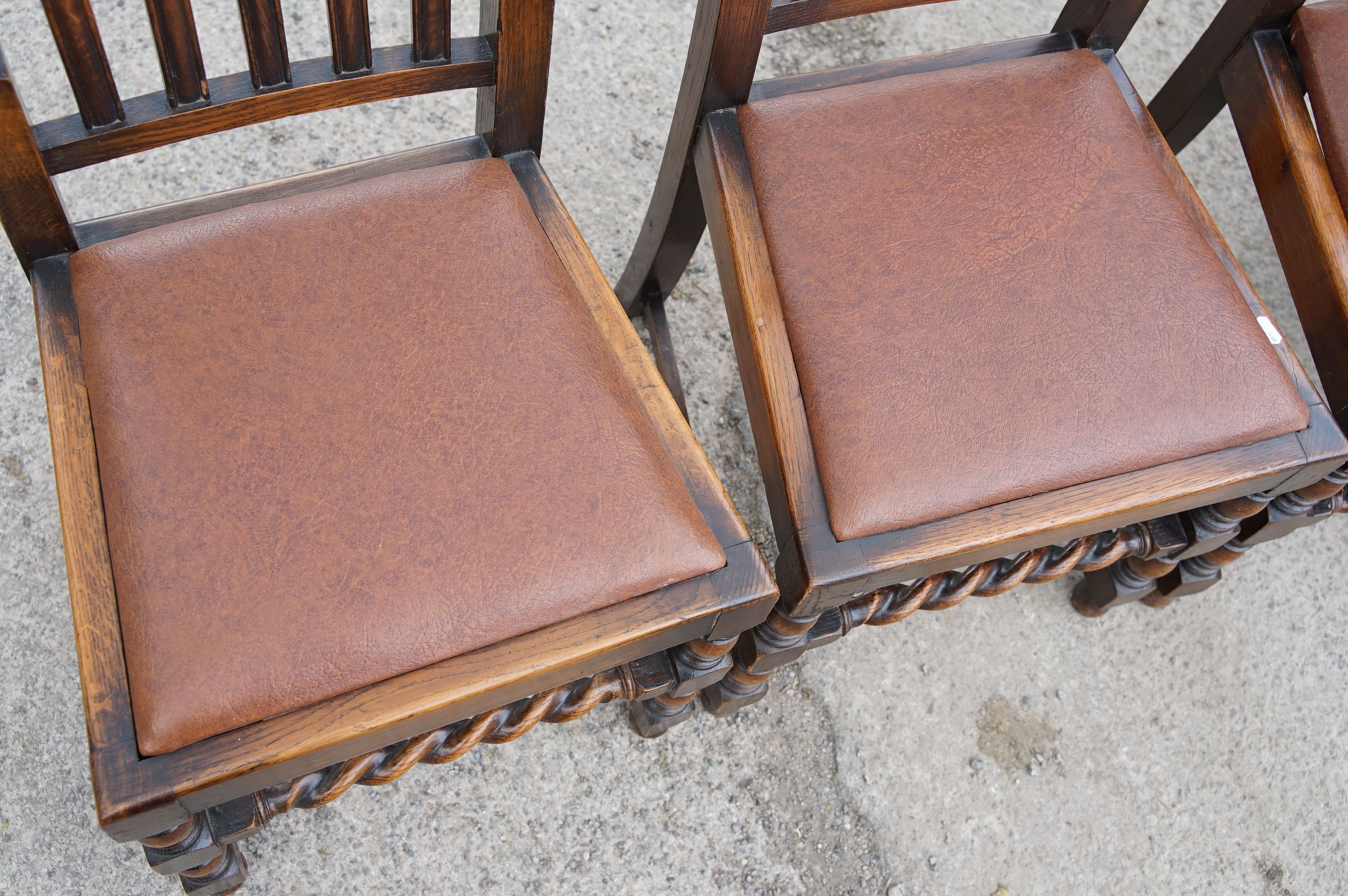 Set of four oak dining chairs with barley twist supports and carved crown details to backs, with - Image 2 of 9