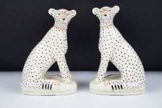 Miranda C Smith, pair of hand painted cheetahs in the manner of Staffordshire Pottery, each signed