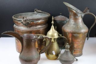 Collection of mixed brass & copper ware, 19th century onwards, to include an antique copper hot
