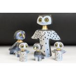 Collection of five Goebel Wachtmeister owls, comprising one large example, 20cm high, one medium