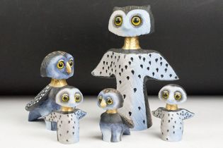 Collection of five Goebel Wachtmeister owls, comprising one large example, 20cm high, one medium