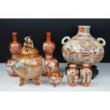 Group of Japanese ceramics, seven pieces, to include a Satsuma twin-handled vase with figural