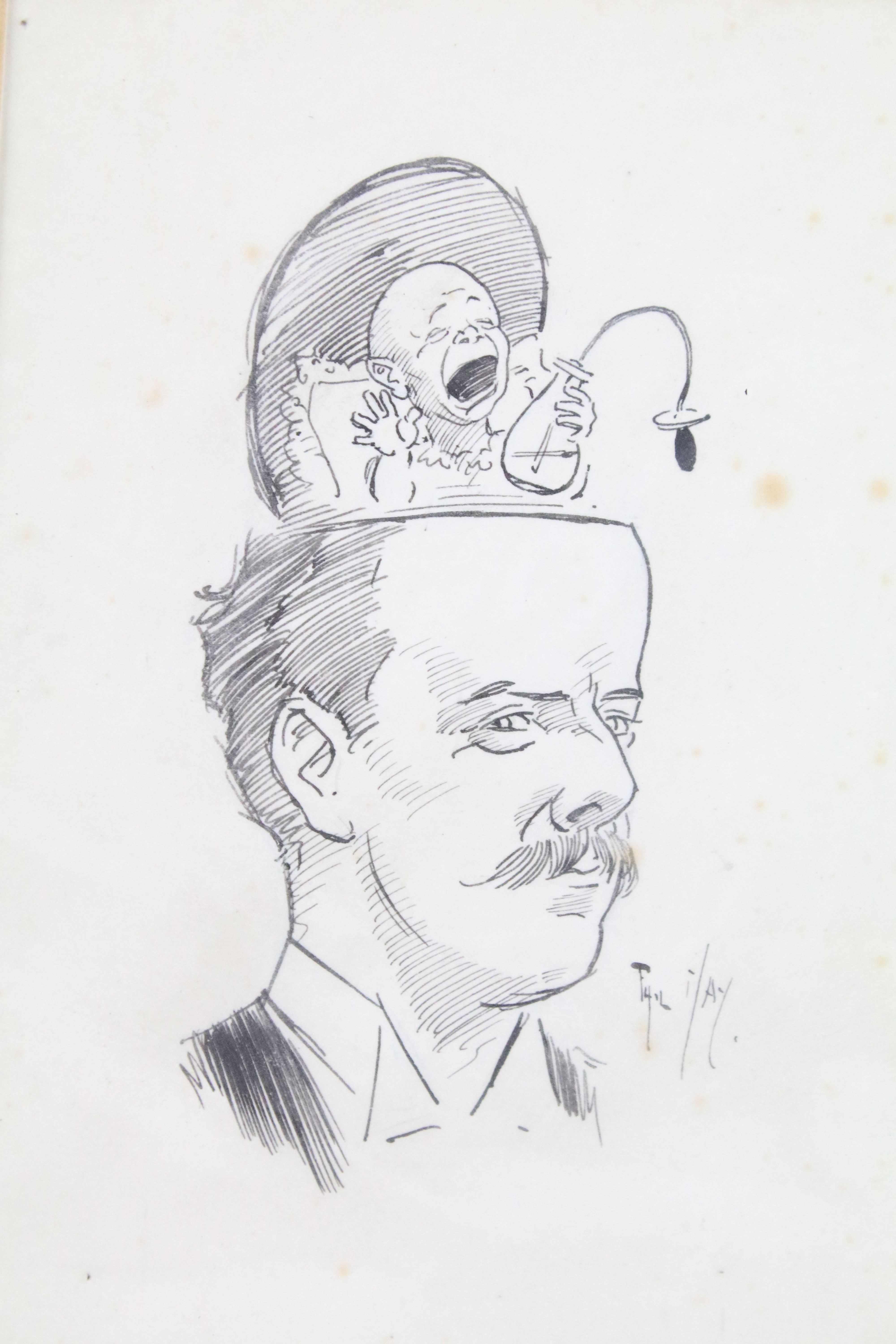Philip William May (British, 1864 - 1903), cartoon depicting a man with a crying baby popping out of - Image 2 of 4