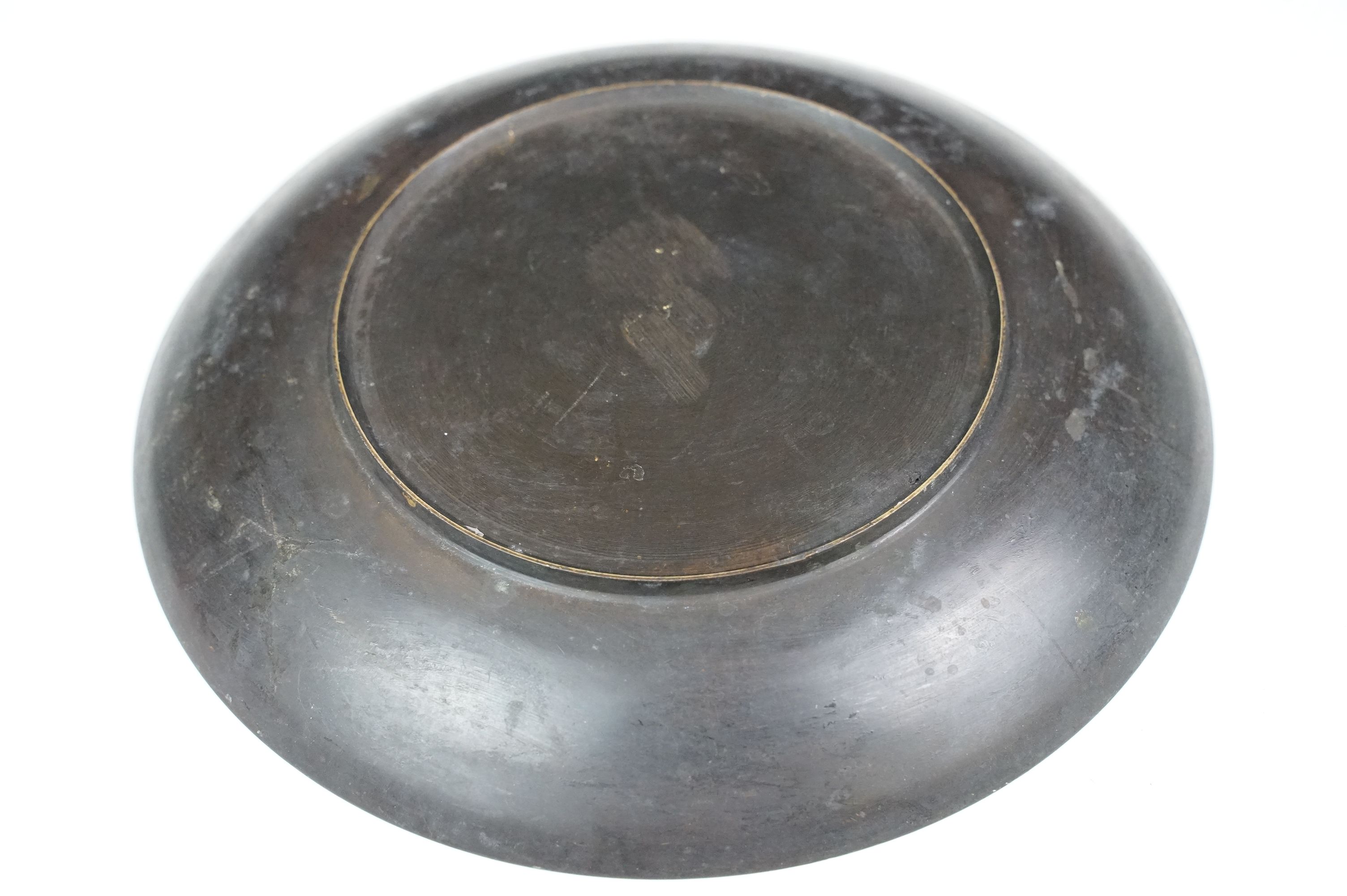 Chinese bronze tazza / footed dish with coin decoration to centre, together with a matching circular - Image 5 of 10