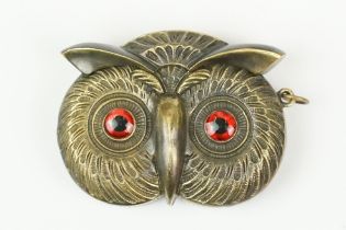 Brass owl vesta case with glass eyes