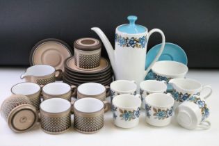 Two 1970s coffee sets to include a Myott blue pattern set comprising coffee pot, five cups and