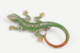 Vintage green and red lizard brooch