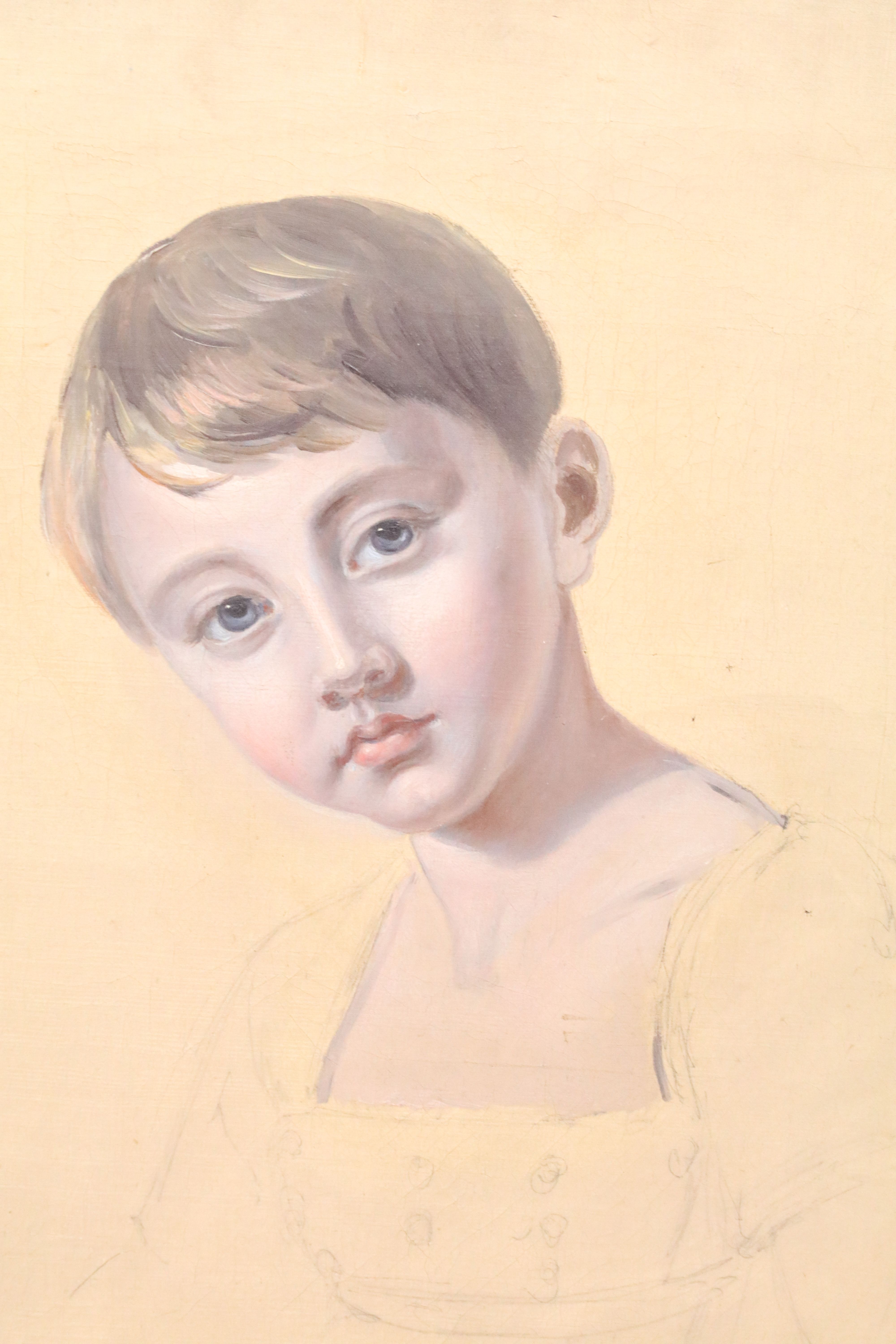 19th century English School, head and shoulders study of a child, pencil and oil on canvas, 58 x - Image 2 of 4