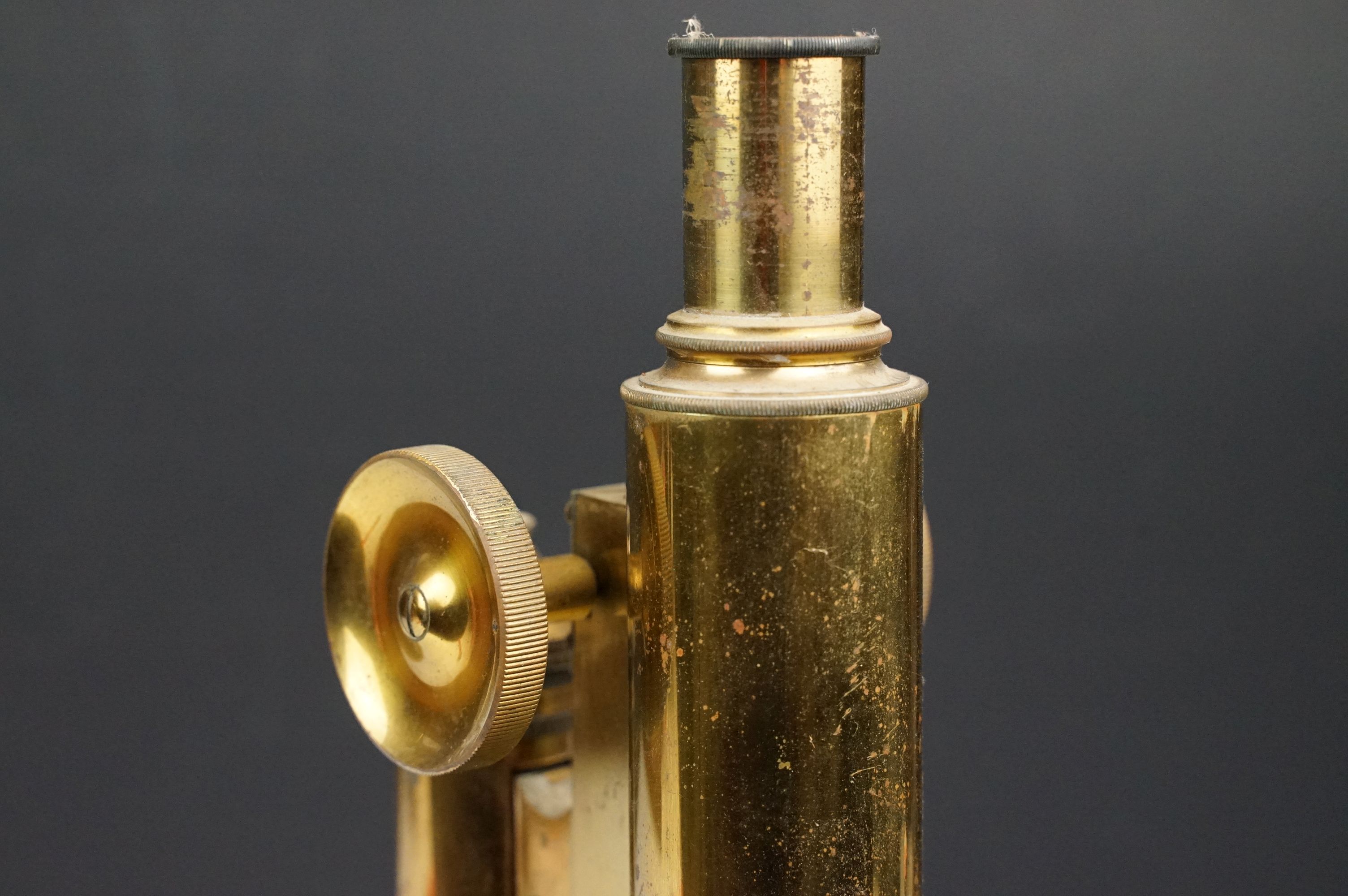 J. Swift & Son of London brass lacquered microscope, housed within a wooden carry case (missing - Image 10 of 11
