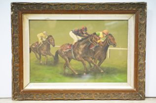 James Edmond, 'Pipped at the Post, Rock Star Wins the Guineas', oil on board, titled on label