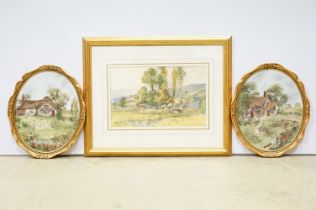 Ernest Harington, early 20th century oil landscape with cattle and rolling hills, 21 x 34cm together