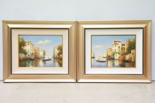 Michaela Vincci, pair of Venice scenes, each oil on panel, signed lower right, one with