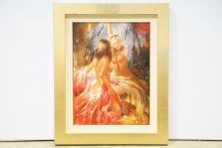 Vladimir Petriv, two nude female figures, oil on canvas, signed lower right, label verso for