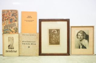 Selection of early 20th century German books containing woodcuts and prints, together with one by