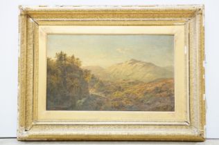 Scottish school, extensive landscape with a figure and a dog, oil on canvas, signed lower left A, de