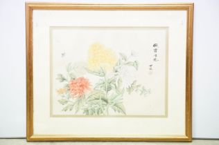 Chinese School, flowers and foliage, watercolour, black character marks upper right and red