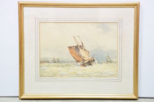 Frederick James Aldridge (British, 1850-1933), boats at sea, watercolour, signed lower right, 24.5 x