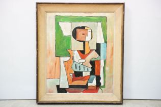 Framed Cubist oil painting of a figural abstract study, 58.5 x 48.5cm