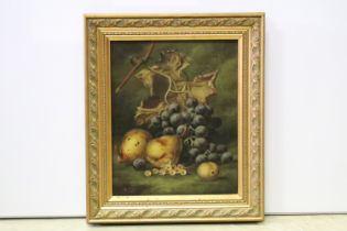 Henry George Todd (1846 - 1898), still life fruit including grapes on a vine, oil on canvas,