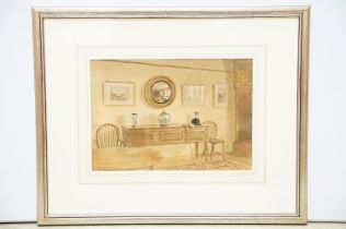 Berenger Benger, (British, 1868–1935), interior scene, watercolour, signed lower left, 24.5 x
