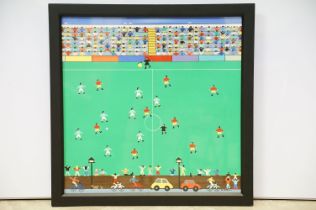 Gordon Barker (b.1960), football match, acrylic, signed lower right, 40 x 40cm, framed and glazed