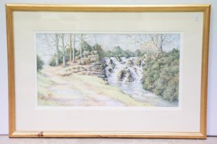 Wendy Trinder, a pair: waterfall, pen and watercolour, signed lower right and woodland walk, ,