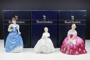 Three Royal Doulton lady figurines to include Heather HN 2956, Helen HN 3601 and Victoria HN 2471.