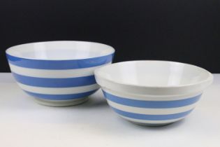 Early T.G. Green blue and white Cornishware bowl with green 1940s Church Gresley mark to base,