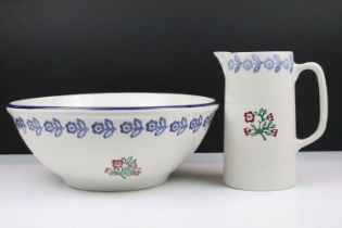 Laura Ashley ' Martha ' hand decorated spongeware jug, 20cm high and large bowl, 31cm diameter