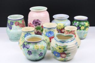 Collection of Radford Art Deco vases, most hand painted with florals. Printed marks to bases.