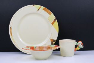 Three pieces of Clarice Cliff to include a Bizarre Nasturtium pattern bowl, Bizarre linear pattern