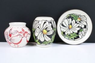 Three pieces of Moorcroft to include a Phoebe Summer vase and round dish and a Nordic Noel pattern