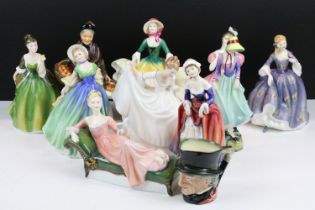 Collection of ten Royal Doulton lady figurines including The Orange Lady, Pamela, Phyllis, Becky,