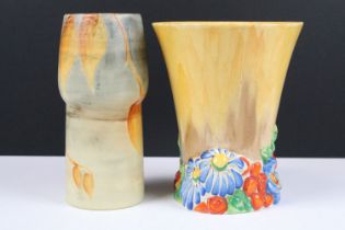 Two Clarice Cliff vases to include a Bizarre 'My Garden' pattern vase with moulded florals to the
