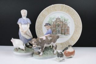 Group of Royal Copenhagen ceramic figurines to include a girls and goose figure no. 527, a boy