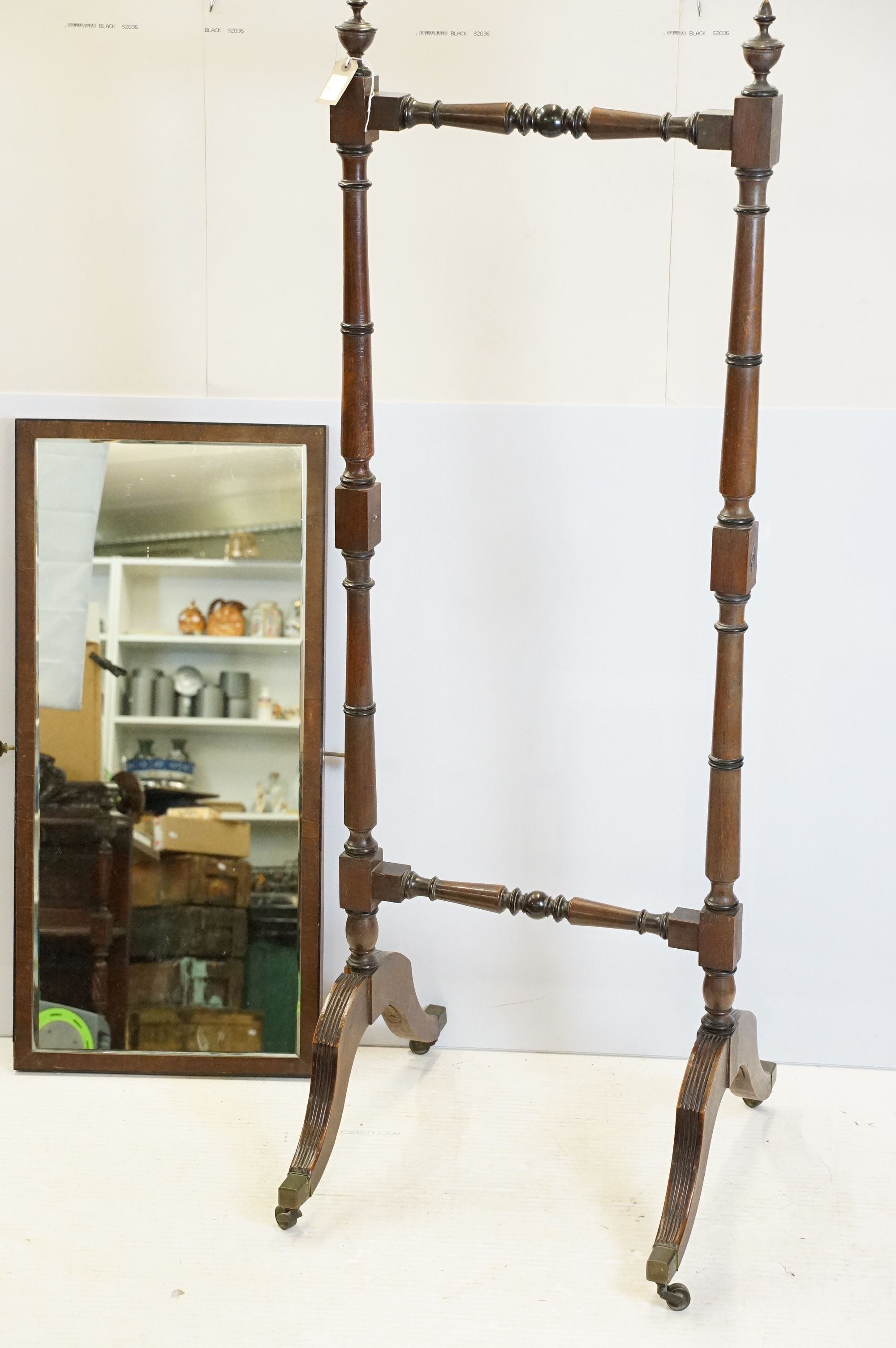 Victorian mahogany swing frame mirror, with turned supports and bevelled glass plate, 164cm high x