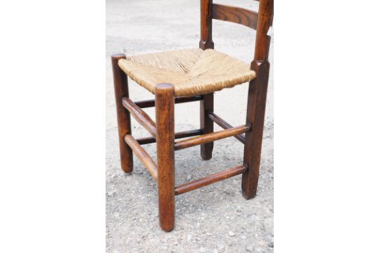 Set of six ladder back oak chairs with rush seats, approx 95cm tall - Image 9 of 9