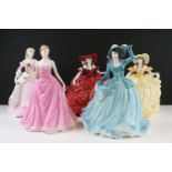 Five boxed Coalport porcelain figures to include Gentle Breeze, Abigail, Classic Elegance, Georgiana