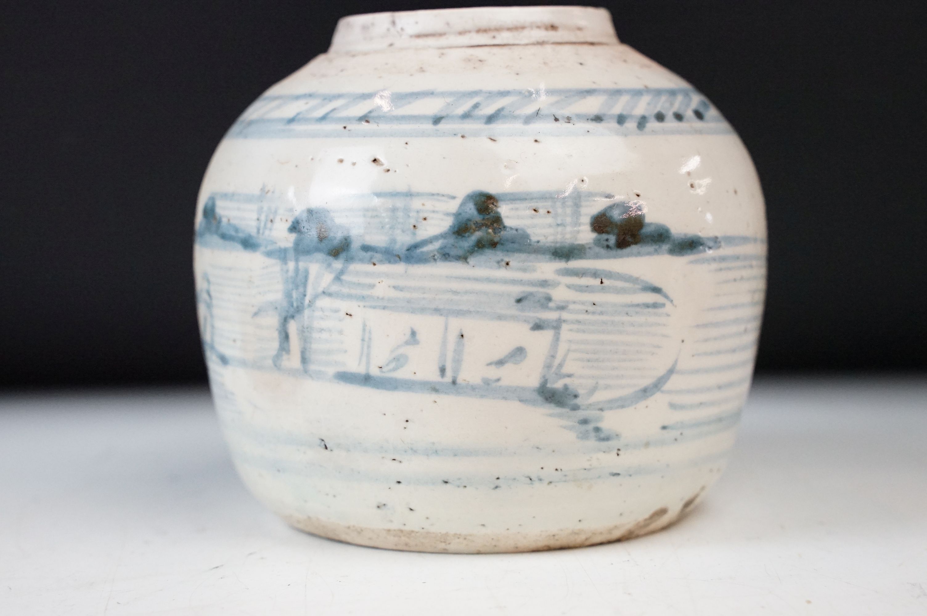 Three Chinese antique white and blue ceramic ginger jar storage pots. Tallest - 13cm, smallest - - Image 2 of 10