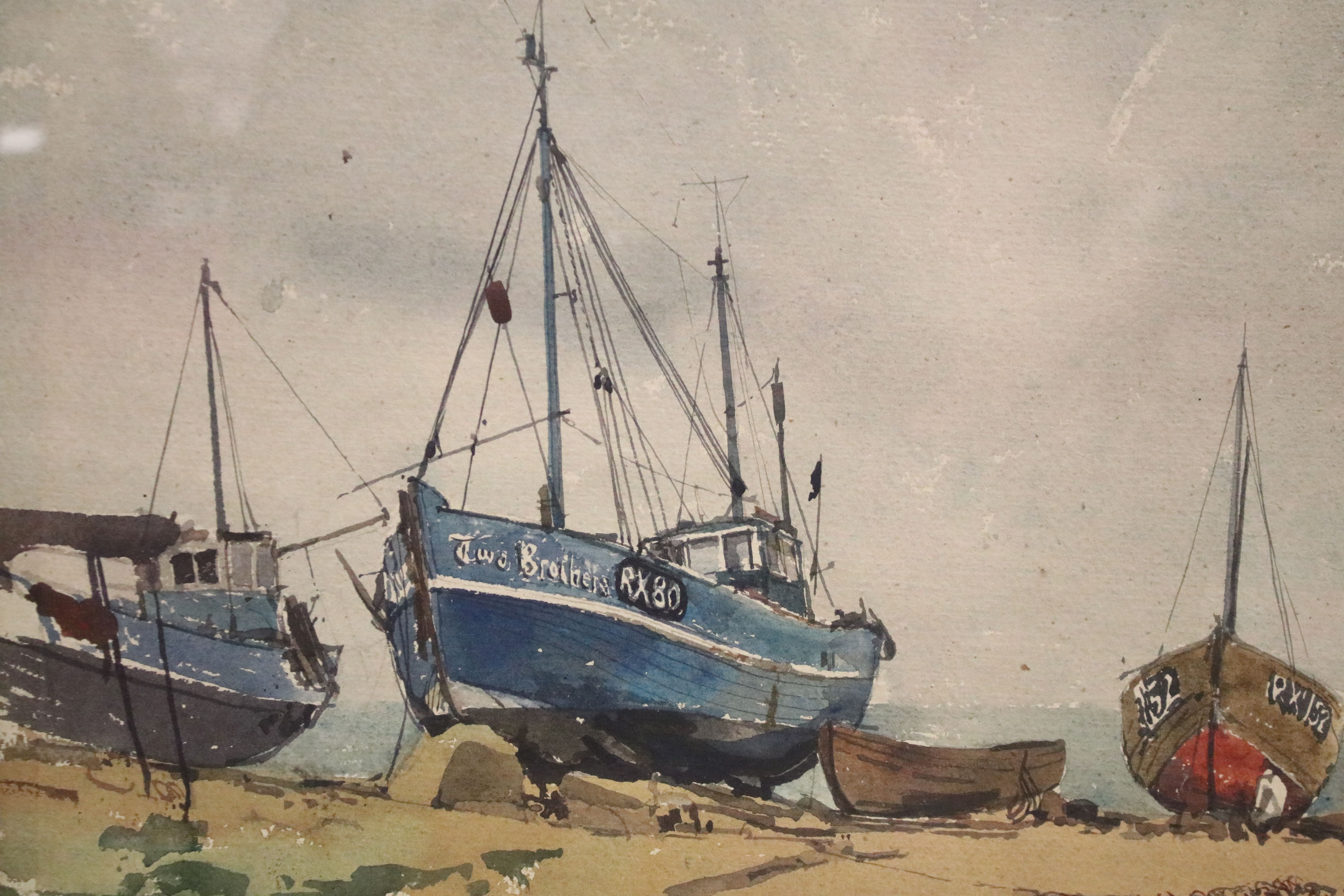 Peter MacKarell (British, 1933–1988), beached fishing boats at Hastings, watercolour, signed lower - Image 2 of 4