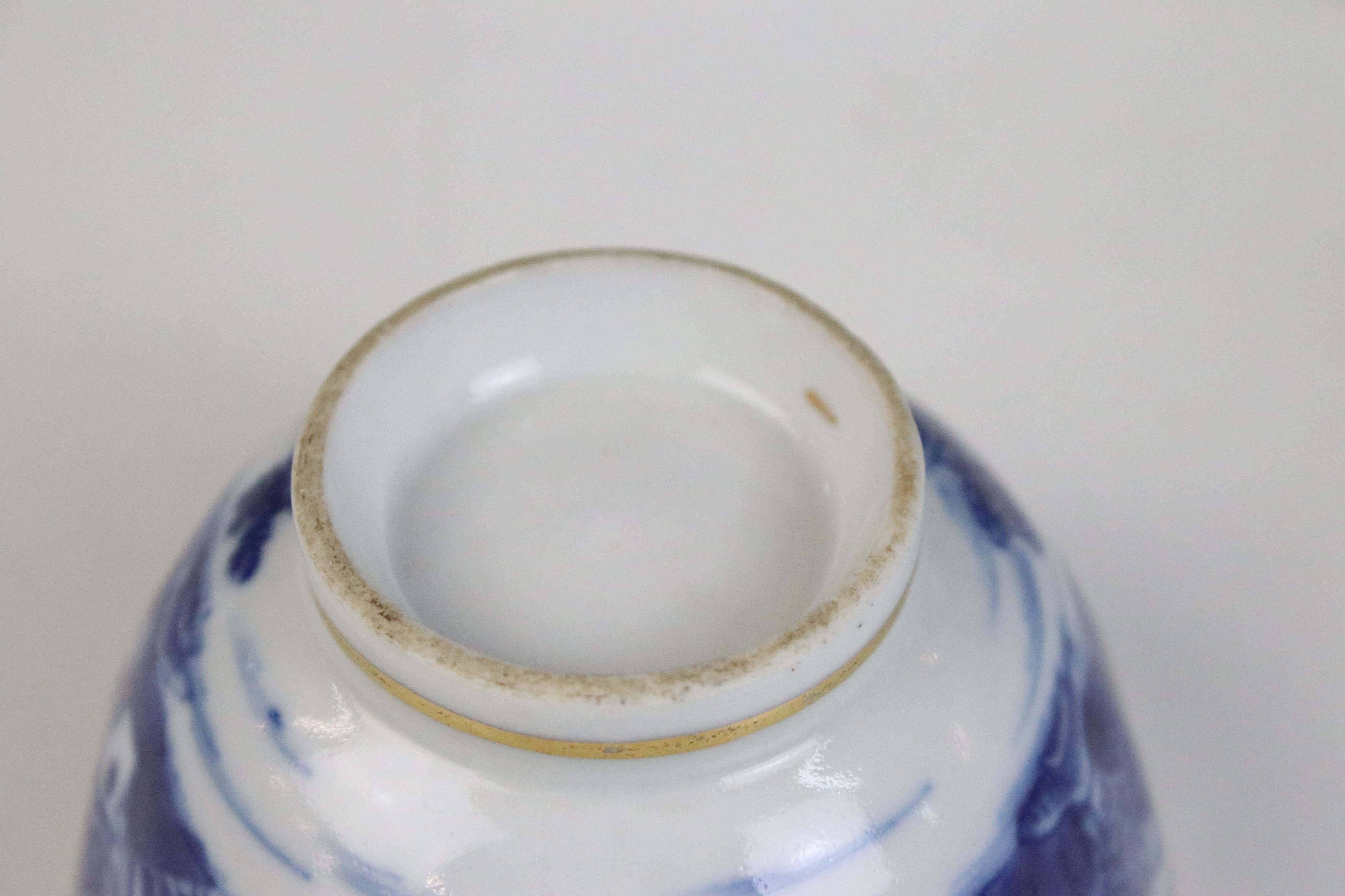 Blue and white Chinese tea set with landscape decorations, ornate border and gilt finish - Image 13 of 13